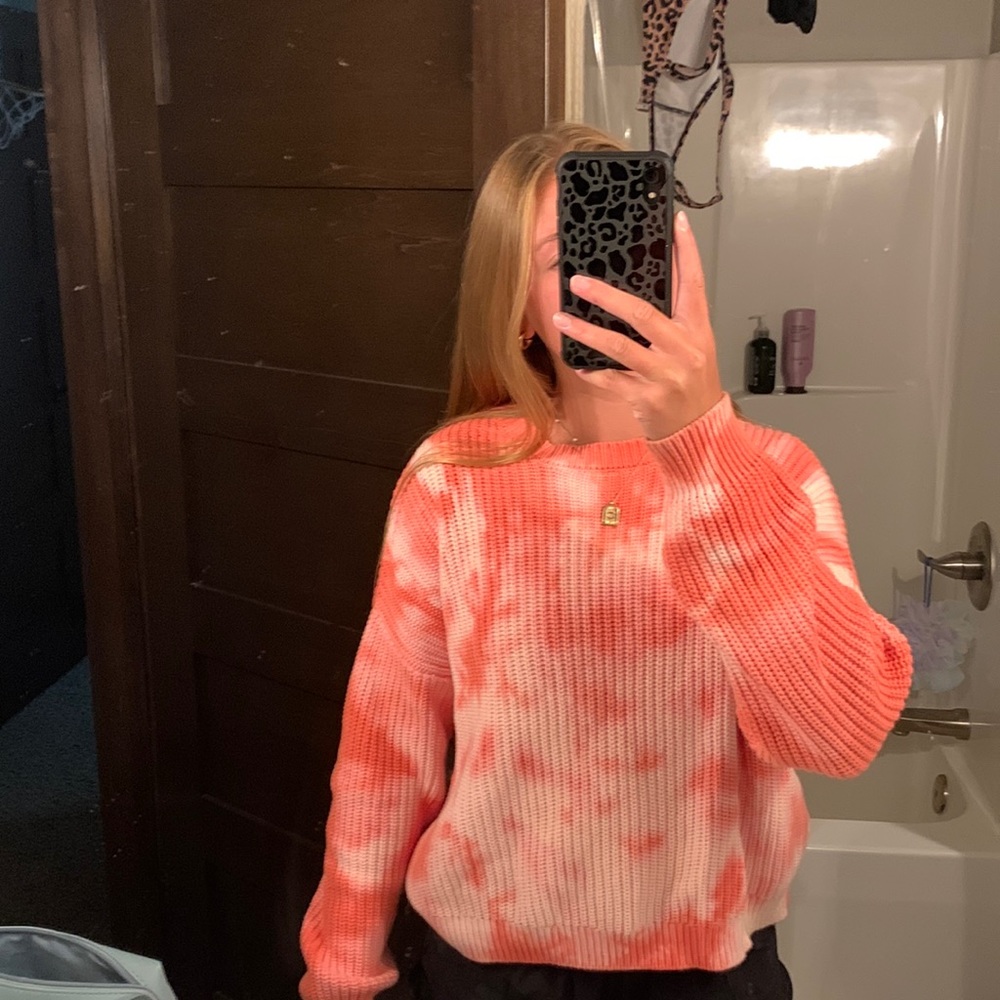 Freshman 1996 Coral and White Tie Dye Cotton Knit Sweater Size Small